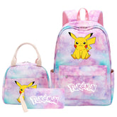 Pikachu Gengar Pink Starry Sky SchoolBag Backpack Lunch Box Bag Book Pencil Bags 3pcs Set