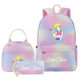 Sailor Moon Pink Starry Sky SchoolBag Backpack Lunch Box Bag Book Pencil Bags 3pcs Set