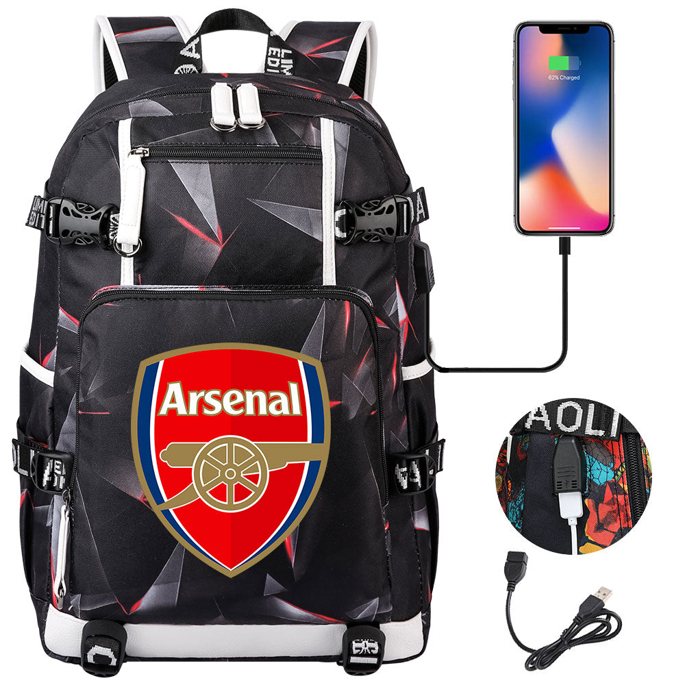 Arsenal Football Club USB Charging Backpack School NoteBook Laptop Travel Bags