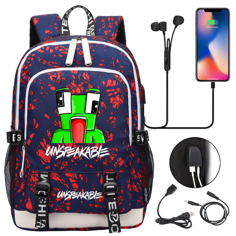 Game Unspeakable Frog USB Charging Backpack School Note Book Laptop Travel Bags