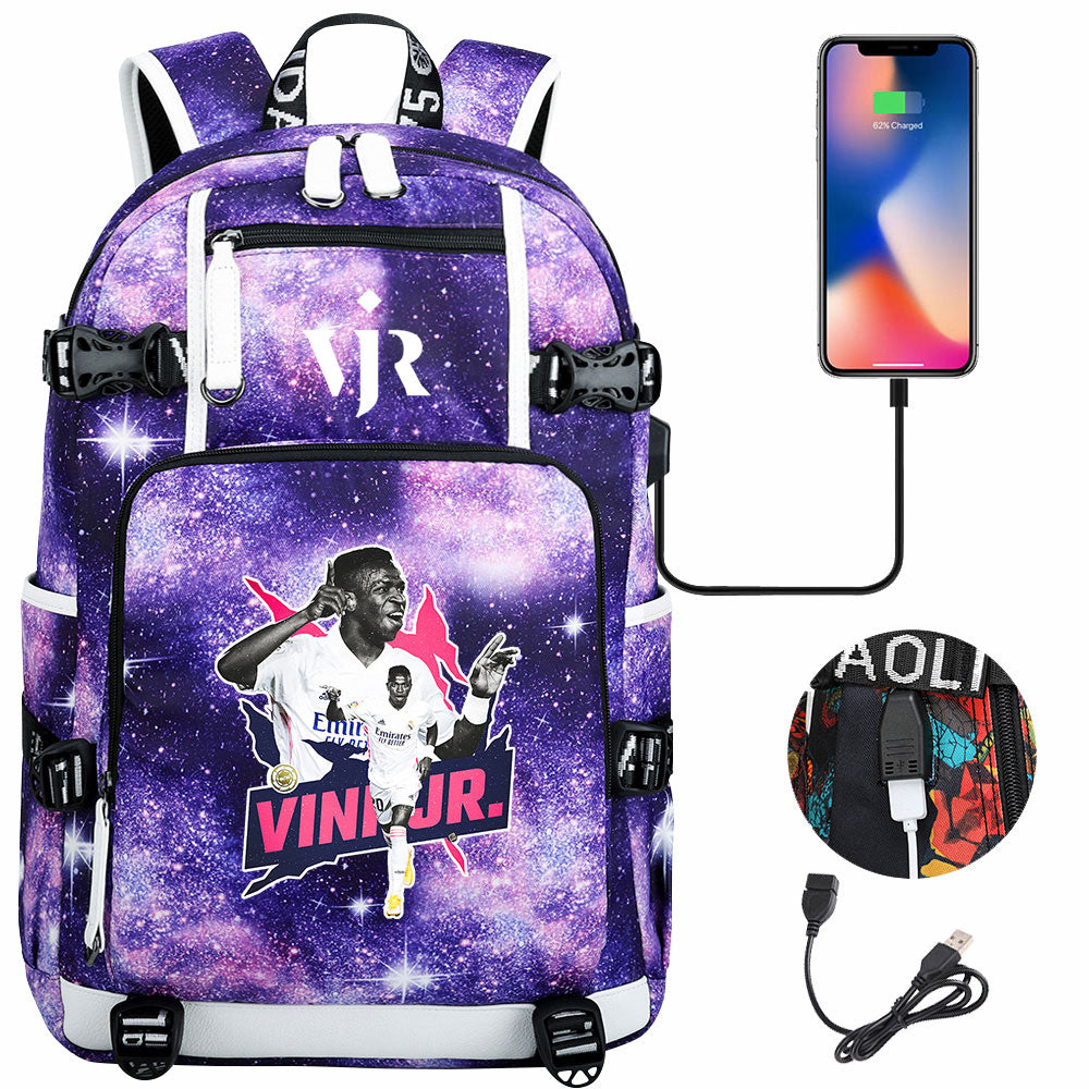 Vinicius Junior USB Charging Backpack School NoteBook Laptop Travel Bags