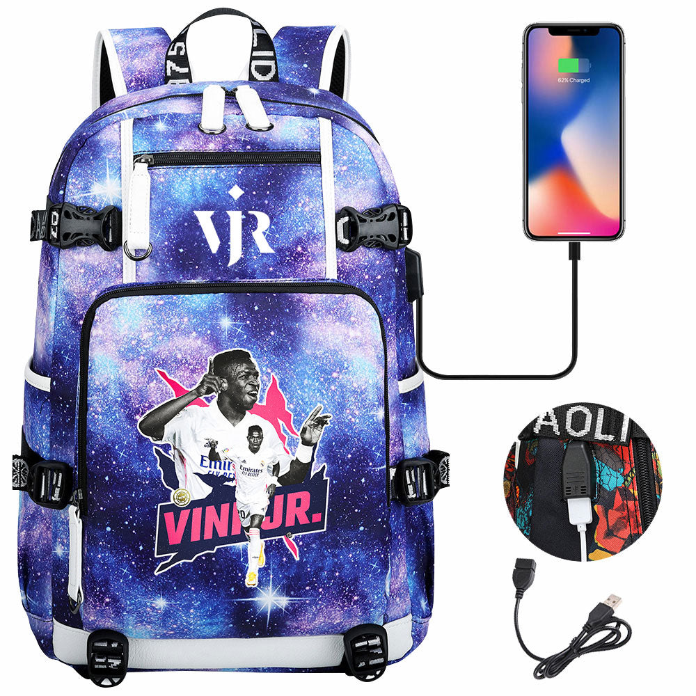Vinicius Junior USB Charging Backpack School NoteBook Laptop Travel Bags
