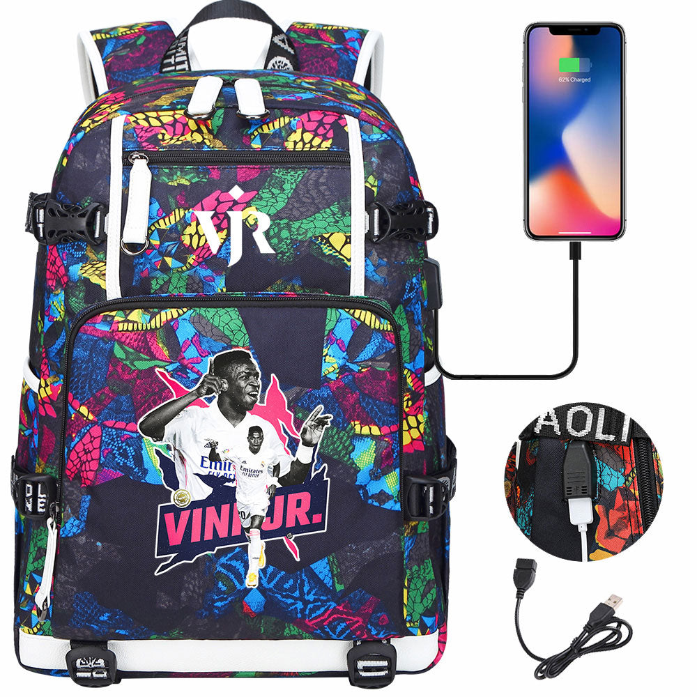 Vinicius Junior USB Charging Backpack School NoteBook Laptop Travel Bags
