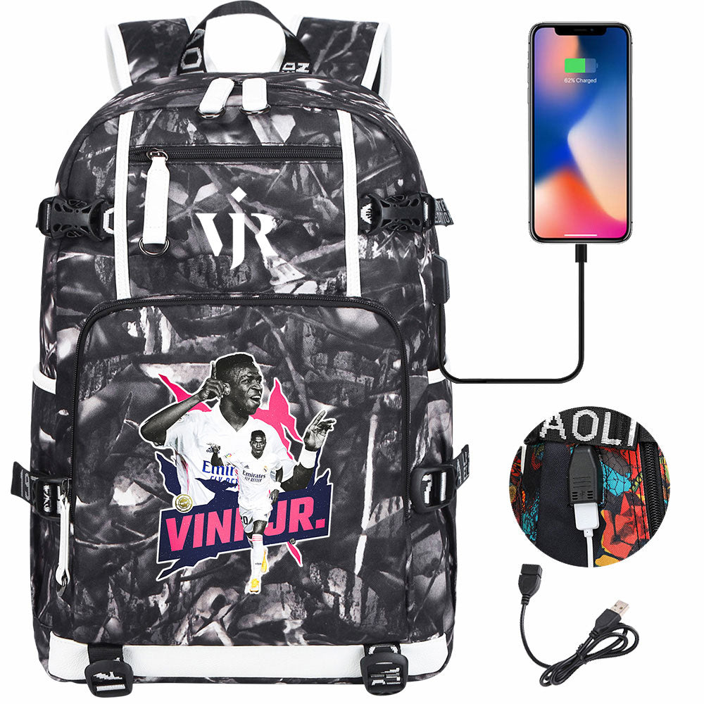 Vinicius Junior USB Charging Backpack School NoteBook Laptop Travel Bags