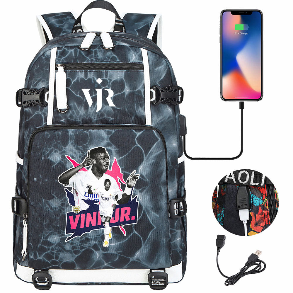 Vinicius Junior USB Charging Backpack School NoteBook Laptop Travel Bags
