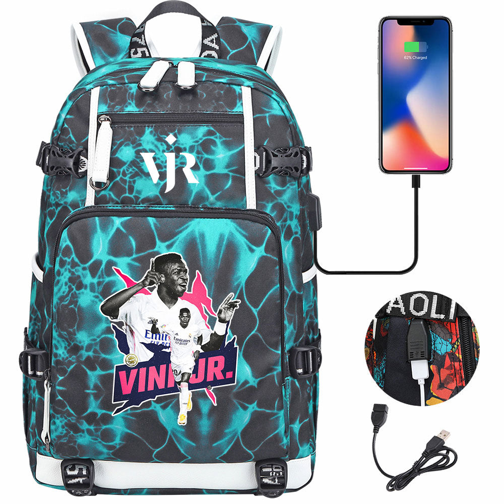 Vinicius Junior USB Charging Backpack School NoteBook Laptop Travel Bags