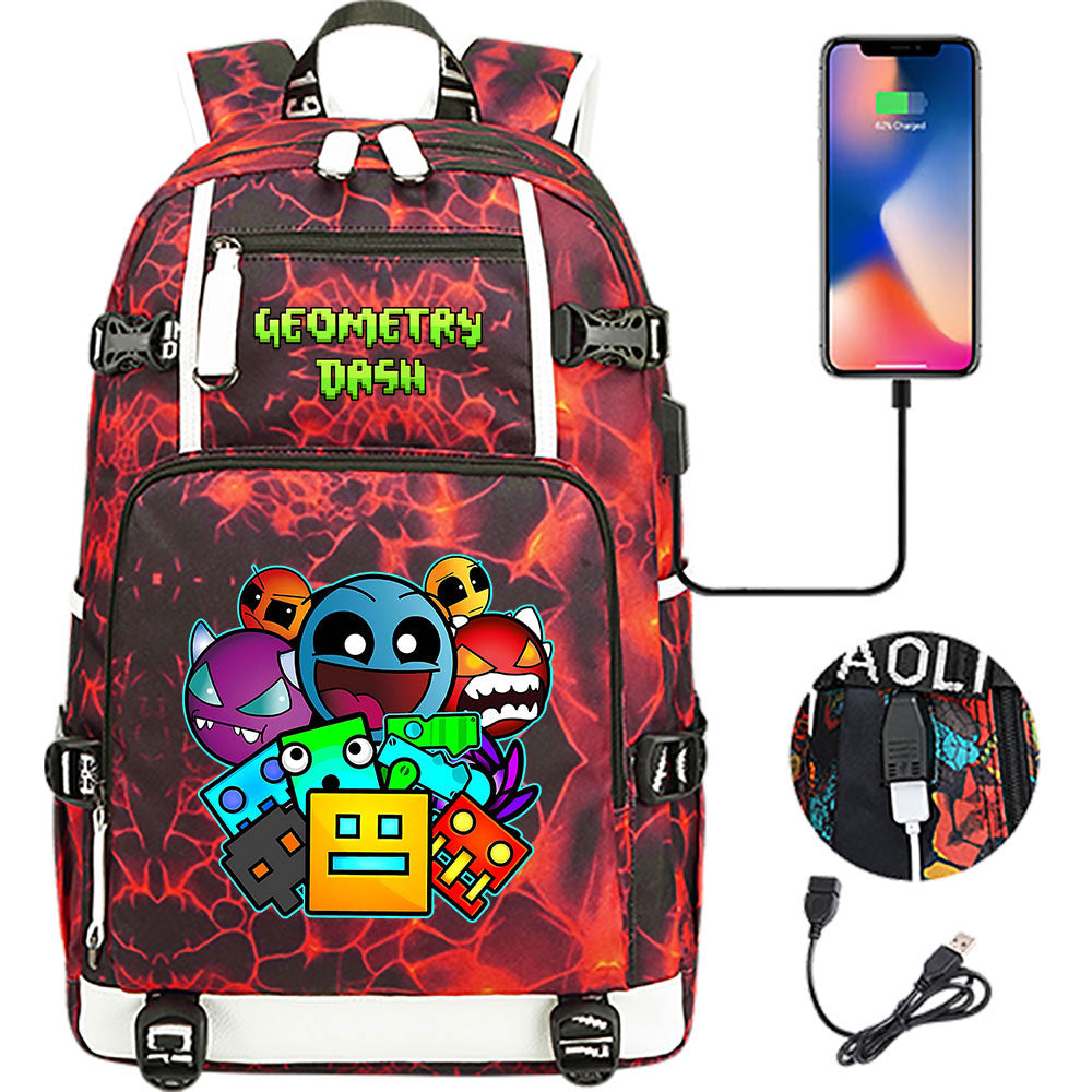 Geometry Dash USB Charging Backpack School NoteBook Laptop Travel Bags
