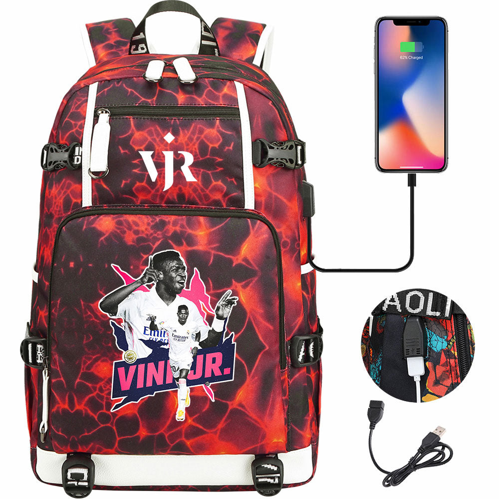 Vinicius Junior USB Charging Backpack School NoteBook Laptop Travel Bags