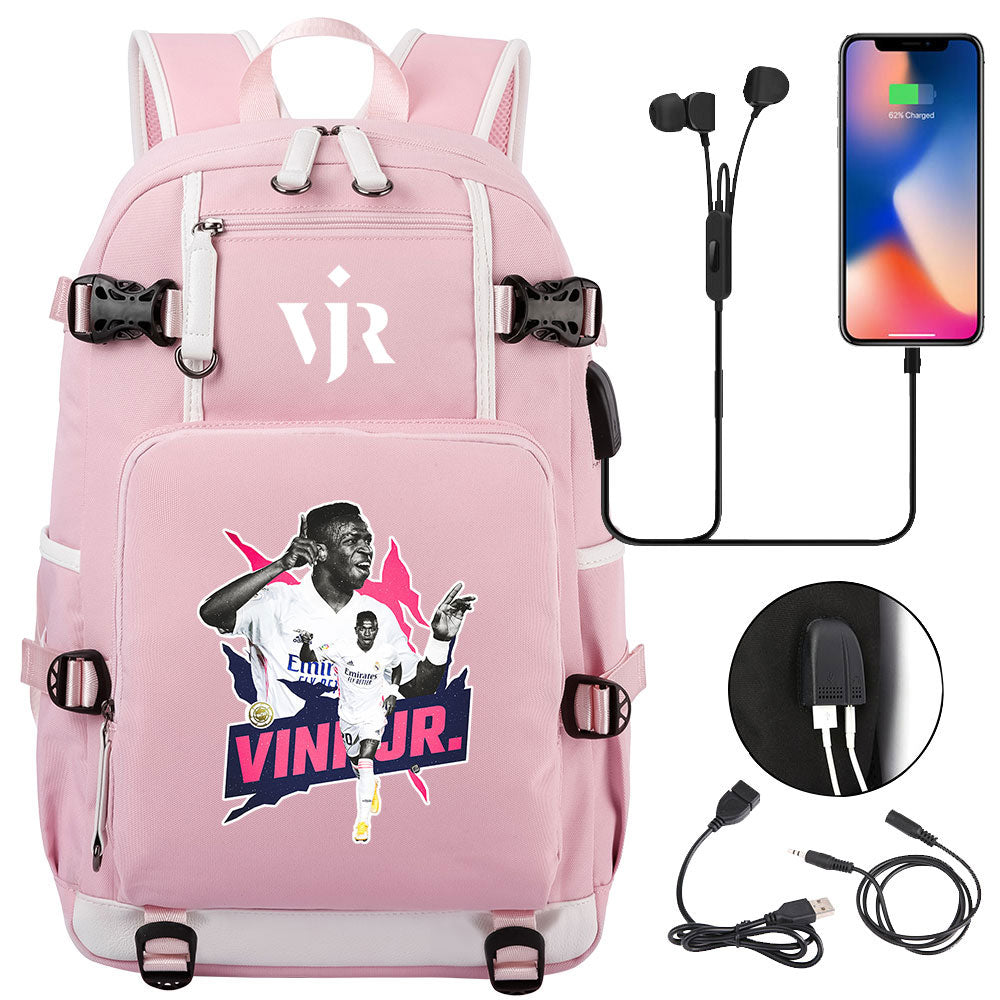 Vinicius Junior USB Charging Backpack School NoteBook Laptop Travel Bags