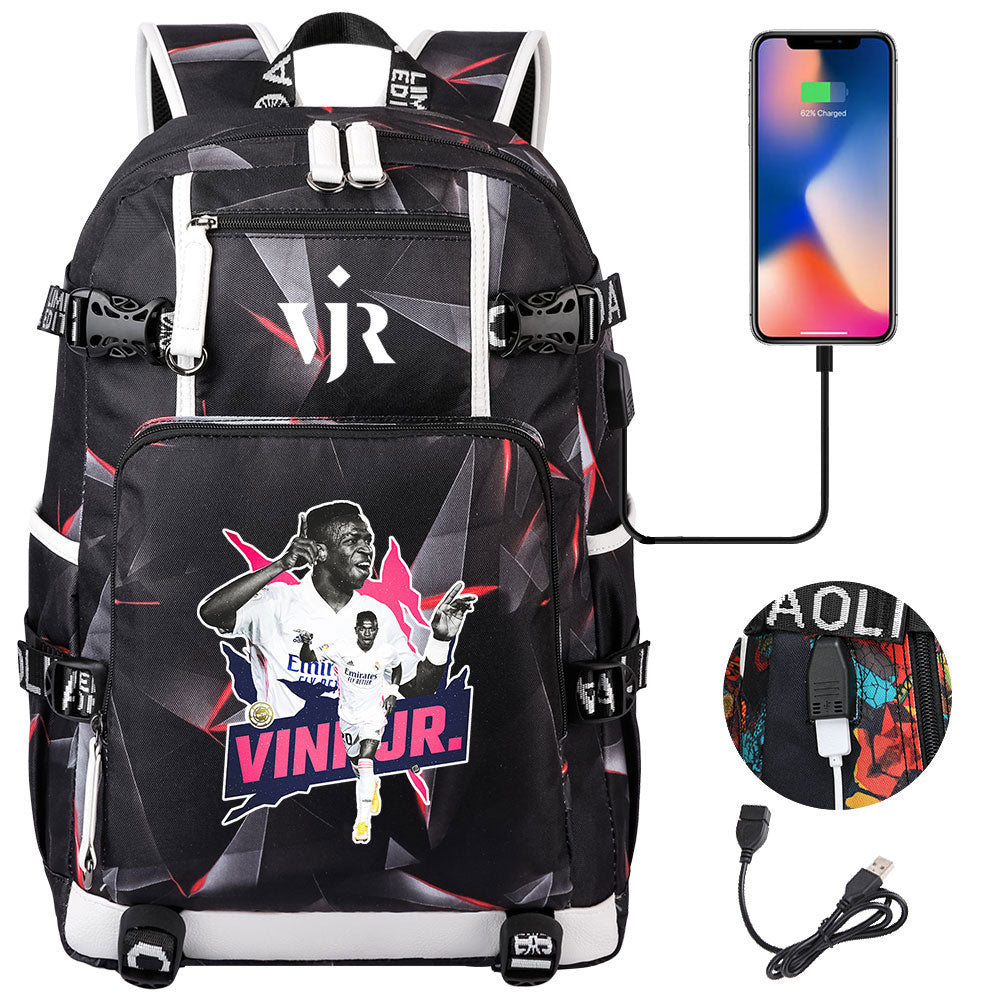 Vinicius Junior USB Charging Backpack School NoteBook Laptop Travel Bags