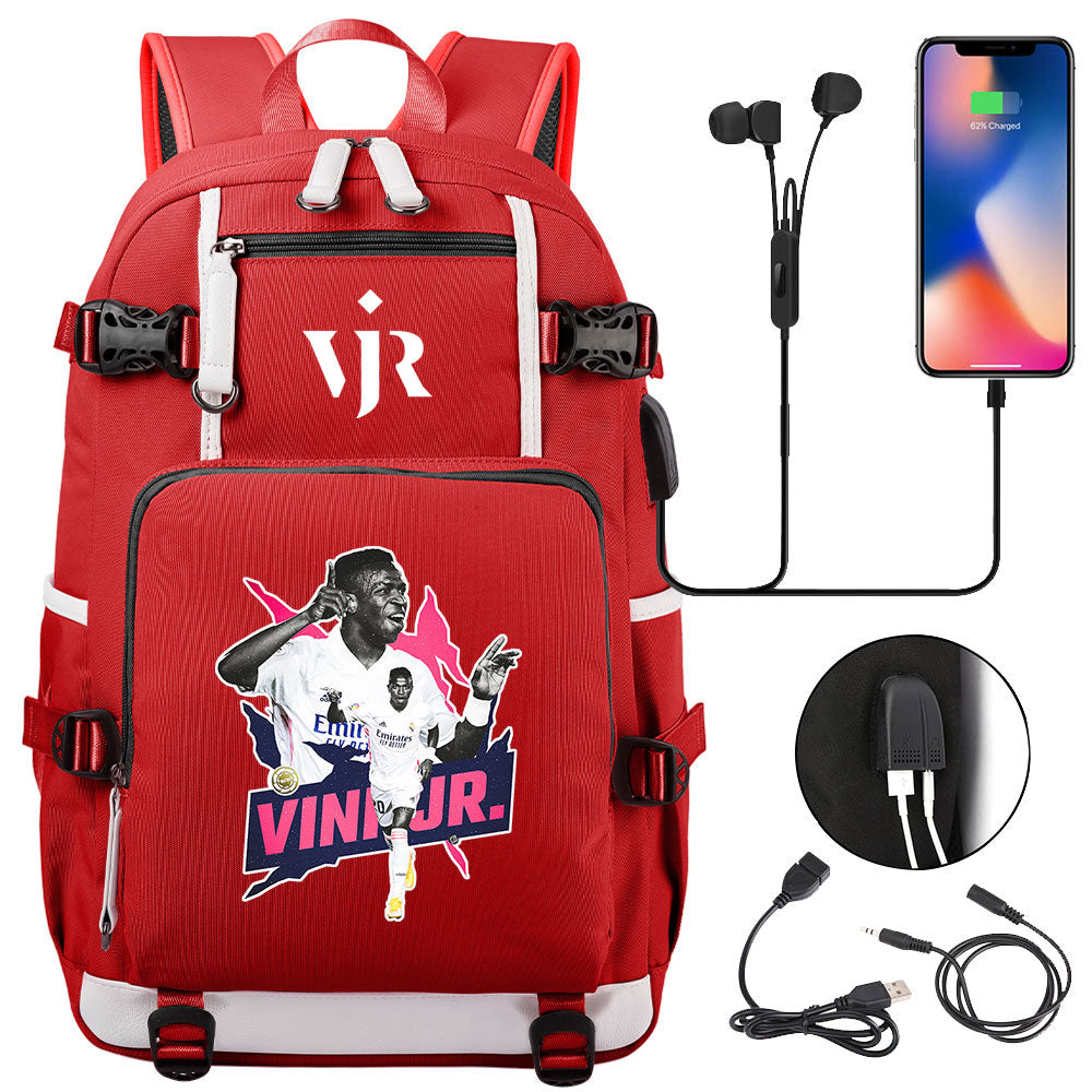 Vinicius Junior USB Charging Backpack School NoteBook Laptop Travel Bags