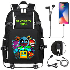 Geometry Dash USB Charging Backpack School NoteBook Laptop Travel Bags