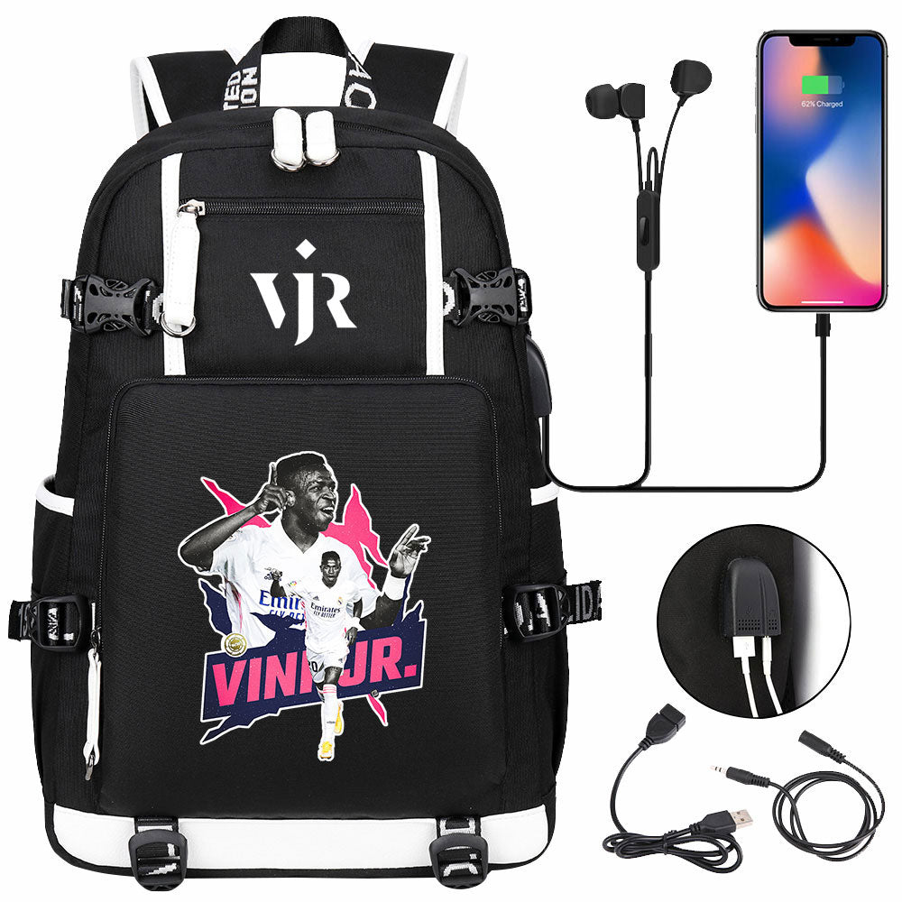 Vinicius Junior USB Charging Backpack School NoteBook Laptop Travel Bags