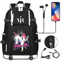 Vinicius Junior USB Charging Backpack School NoteBook Laptop Travel Bags