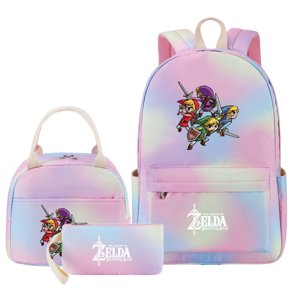 Zelda Pink Starry Sky SchoolBag Backpack Lunch Box Bag Book Pencil Bags 3pcs Set