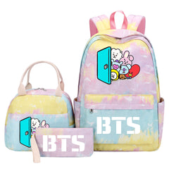 BTS Pink Starry Sky SchoolBag Backpack Lunch Box Bag Book Pencil Bags 3pcs Set