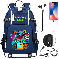 Geometry Dash USB Charging Backpack School NoteBook Laptop Travel Bags