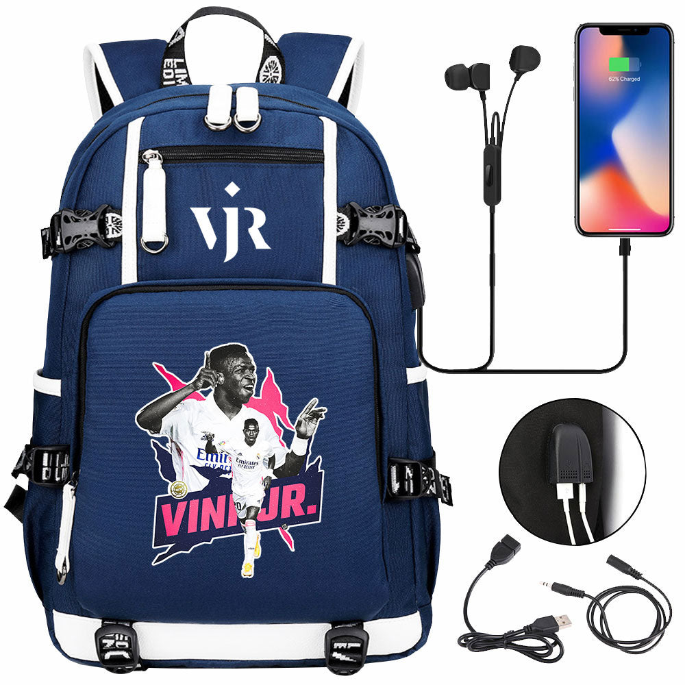 Vinicius Junior USB Charging Backpack School NoteBook Laptop Travel Bags