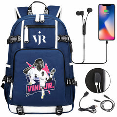 Vinicius Junior USB Charging Backpack School NoteBook Laptop Travel Bags