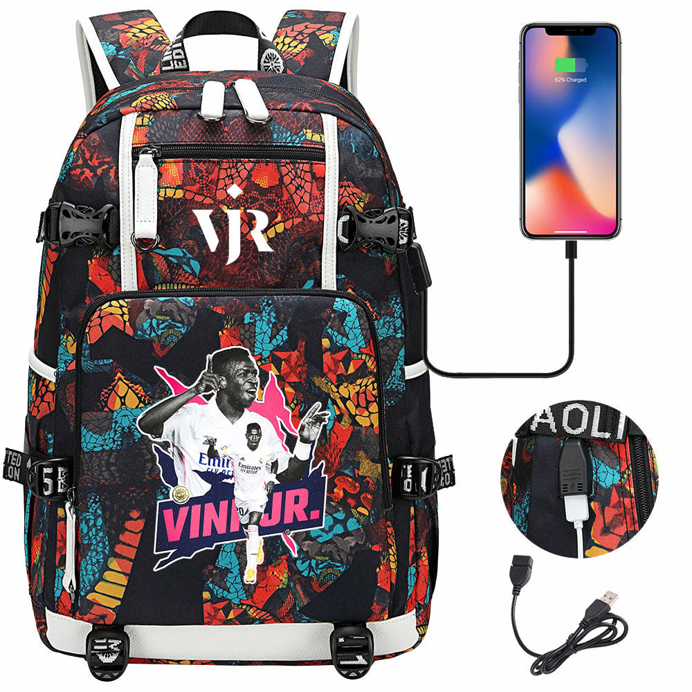 Vinicius Junior USB Charging Backpack School NoteBook Laptop Travel Bags