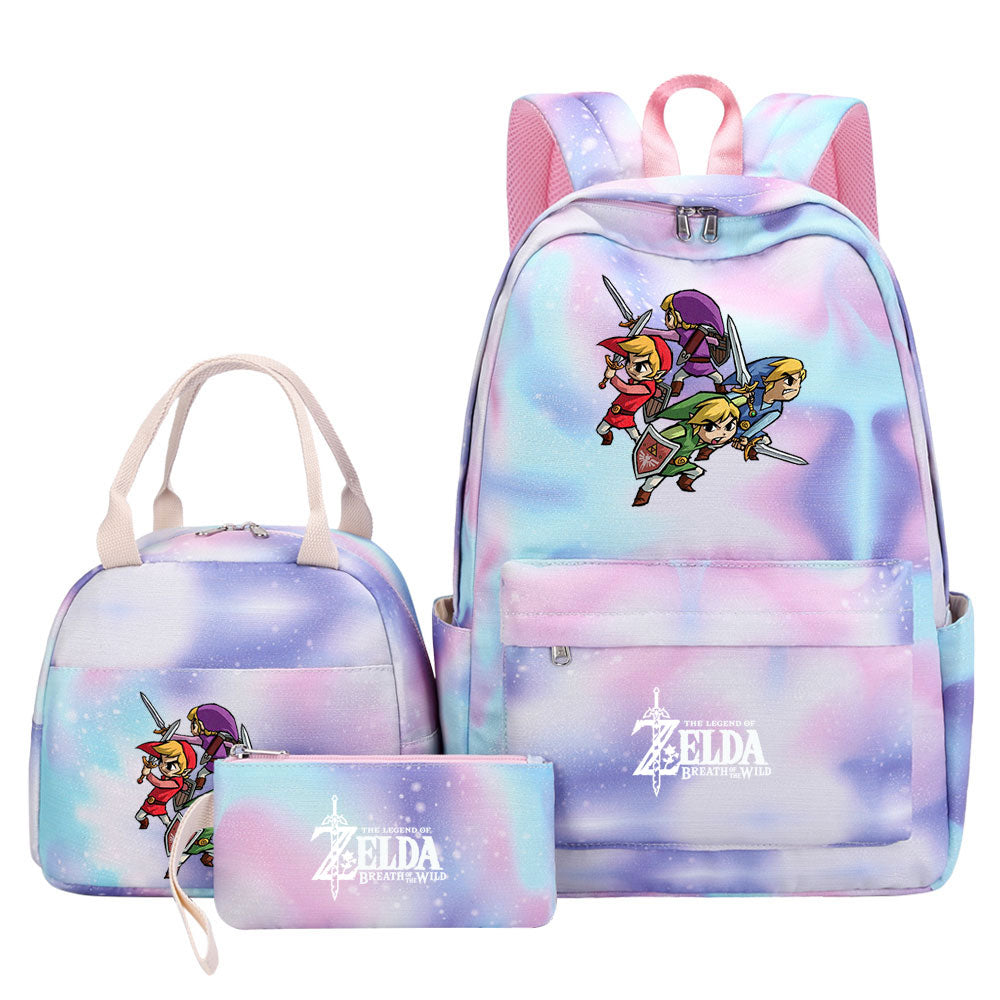 Zelda Pink Starry Sky SchoolBag Backpack Lunch Box Bag Book Pencil Bags 3pcs Set