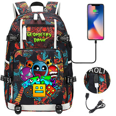 Geometry Dash USB Charging Backpack School NoteBook Laptop Travel Bags