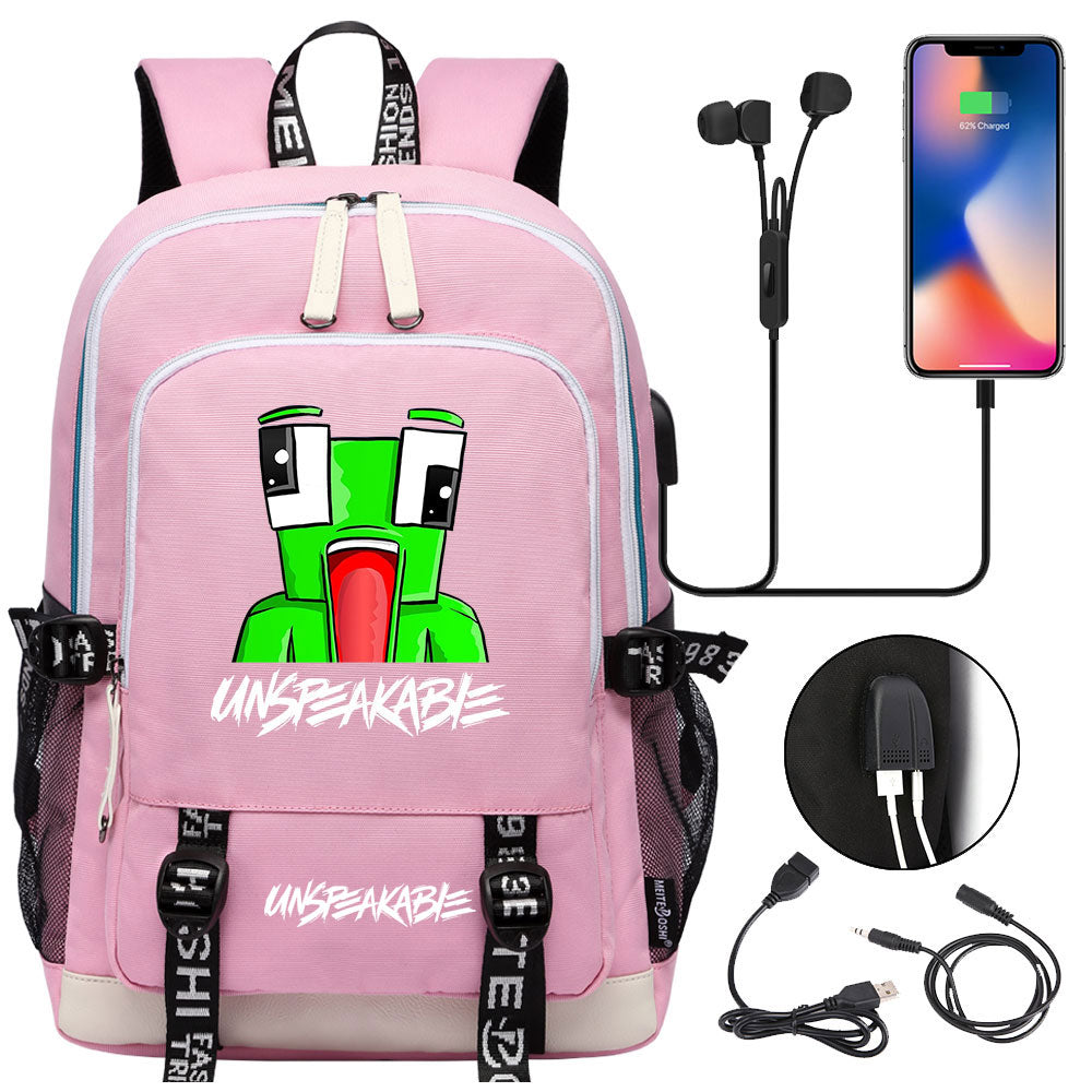 Game Unspeakable Frog USB Charging Backpack School Note Book Laptop Travel Bags