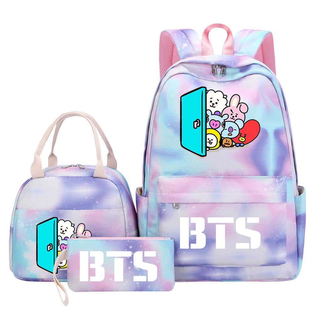 BTS Pink Starry Sky SchoolBag Backpack Lunch Box Bag Book Pencil Bags 3pcs Set
