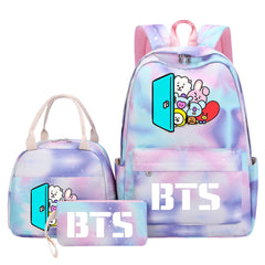 BTS Pink Starry Sky SchoolBag Backpack Lunch Box Bag Book Pencil Bags 3pcs Set