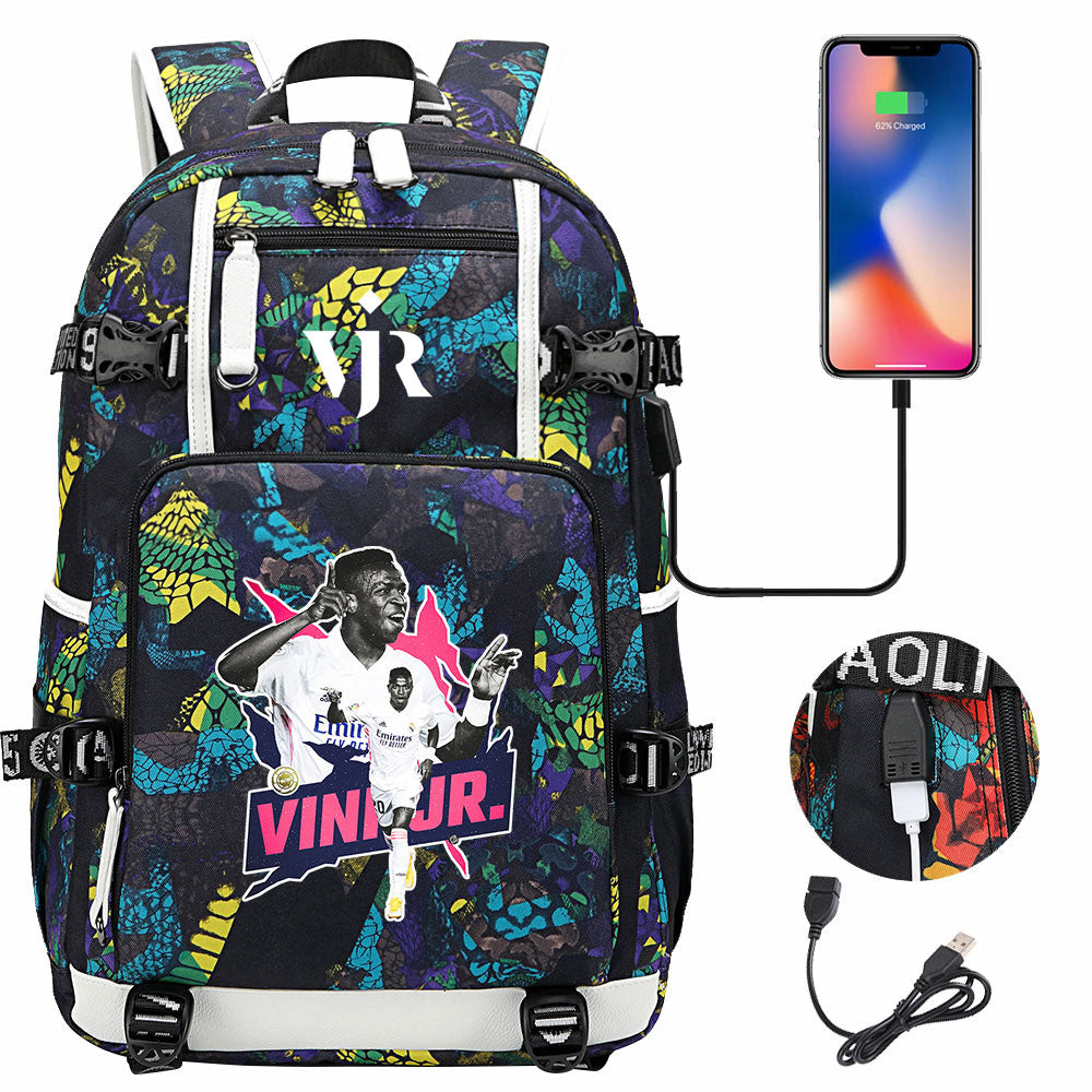 Vinicius Junior USB Charging Backpack School NoteBook Laptop Travel Bags