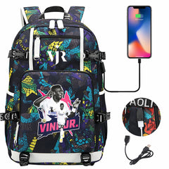 Vinicius Junior USB Charging Backpack School NoteBook Laptop Travel Bags