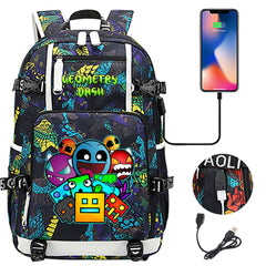 Geometry Dash USB Charging Backpack School NoteBook Laptop Travel Bags