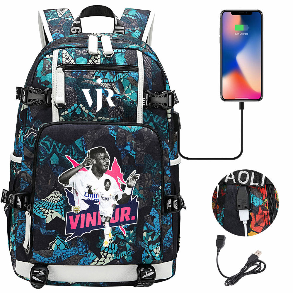 Vinicius Junior USB Charging Backpack School NoteBook Laptop Travel Bags