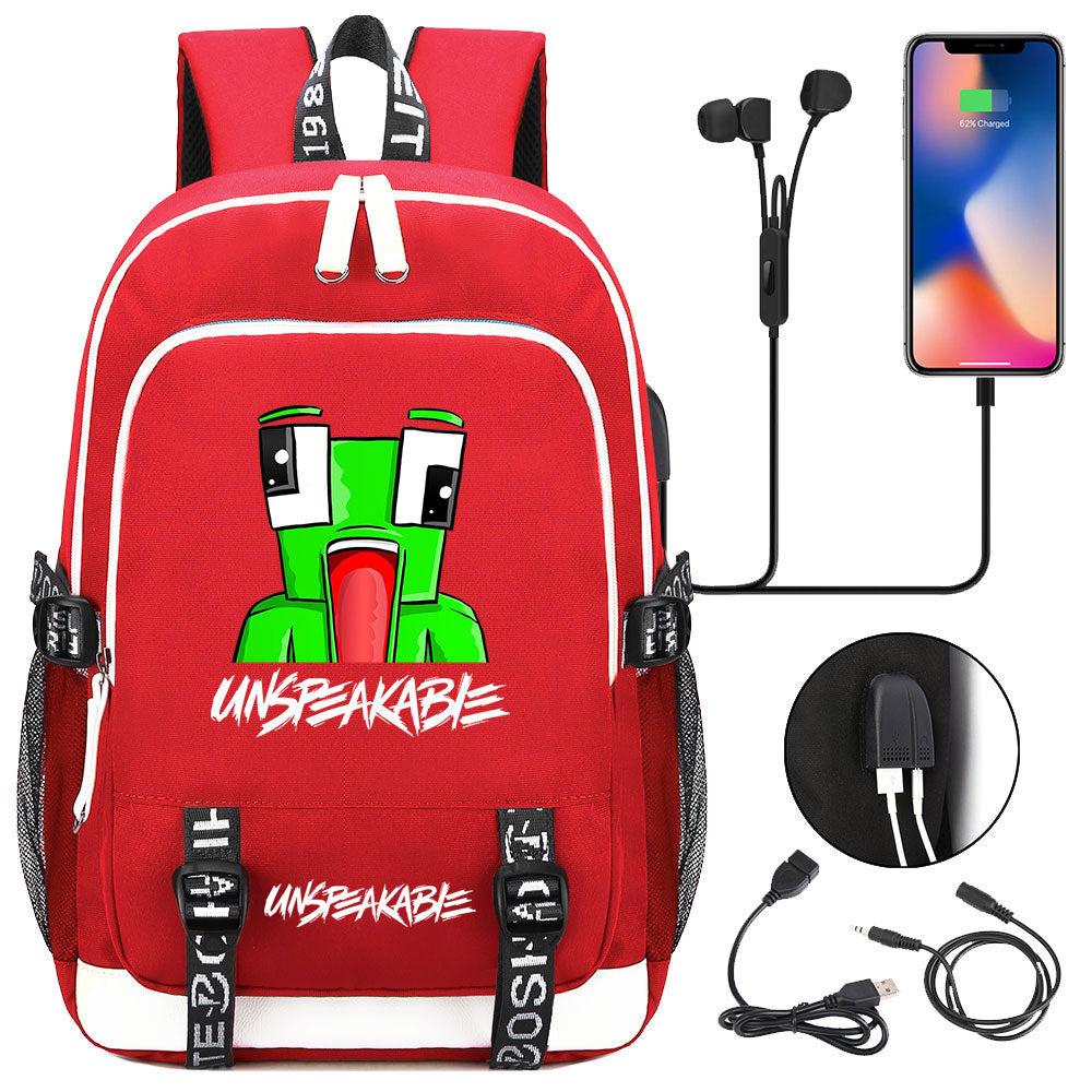 Game Unspeakable Frog USB Charging Backpack School Note Book Laptop Travel Bags
