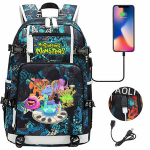 My Singing Monsters USB Charging Backpack School NoteBook Laptop Travel Bags