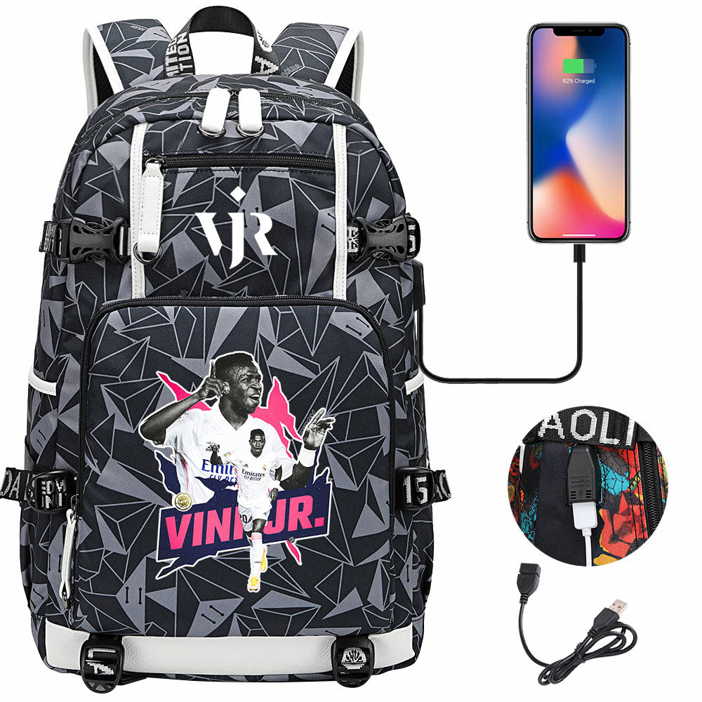 Vinicius Junior USB Charging Backpack School NoteBook Laptop Travel Bags