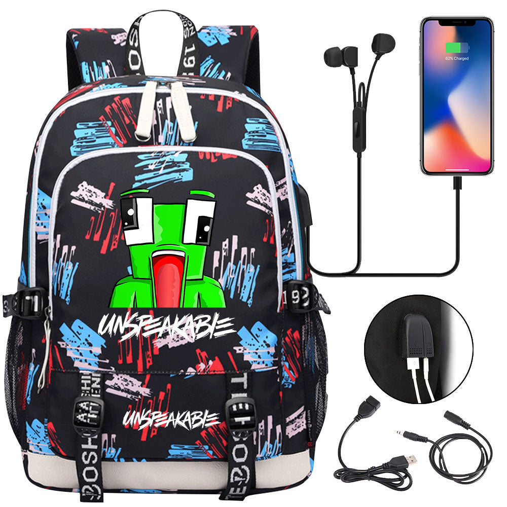 Game Unspeakable Frog USB Charging Backpack School Note Book Laptop Travel Bags