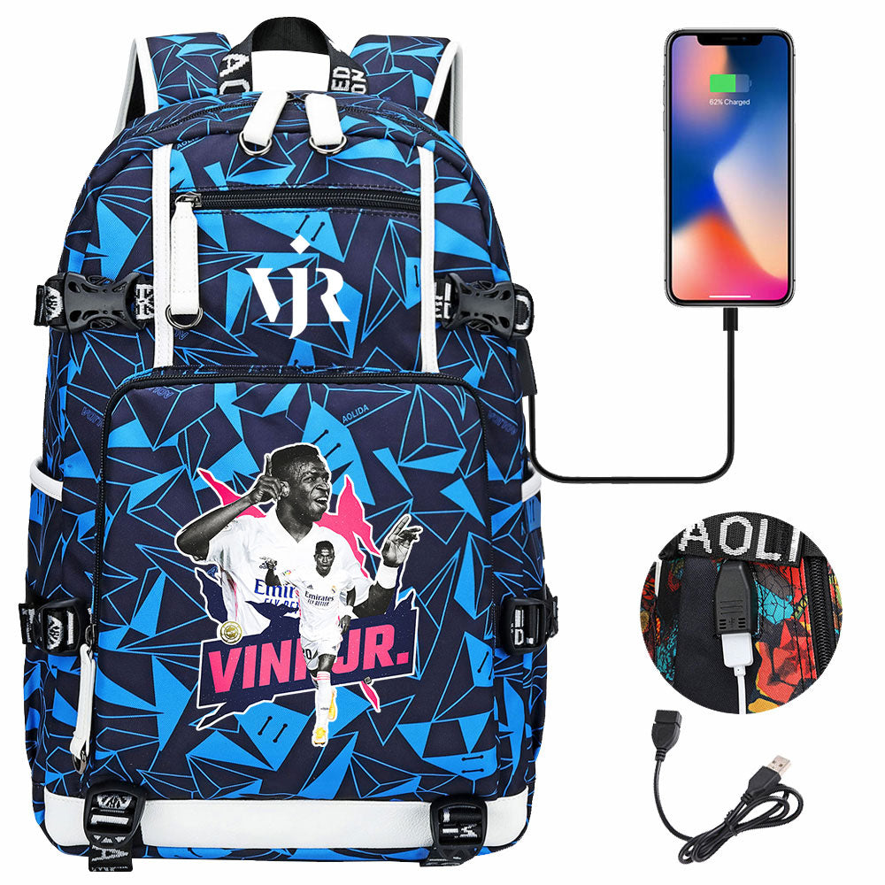 Vinicius Junior USB Charging Backpack School NoteBook Laptop Travel Bags