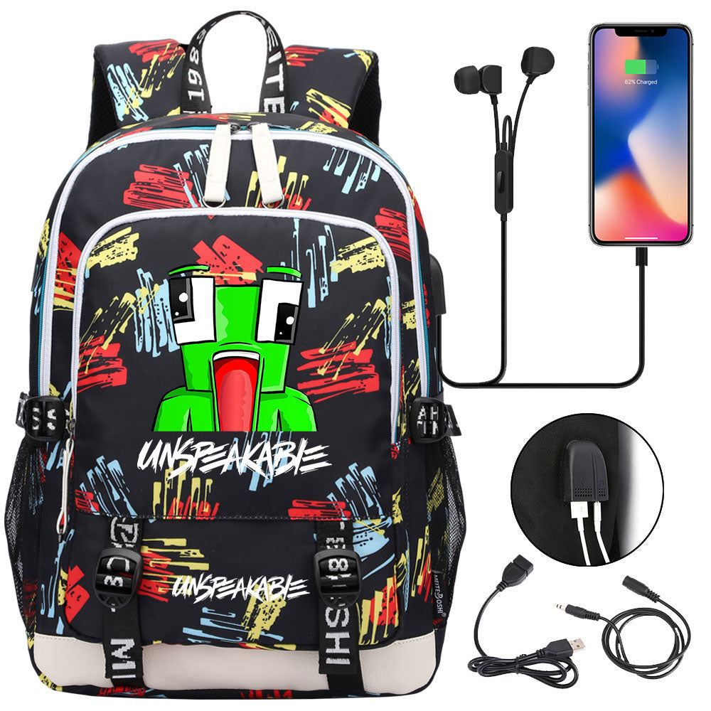 Game Unspeakable Frog USB Charging Backpack School Note Book Laptop Travel Bags