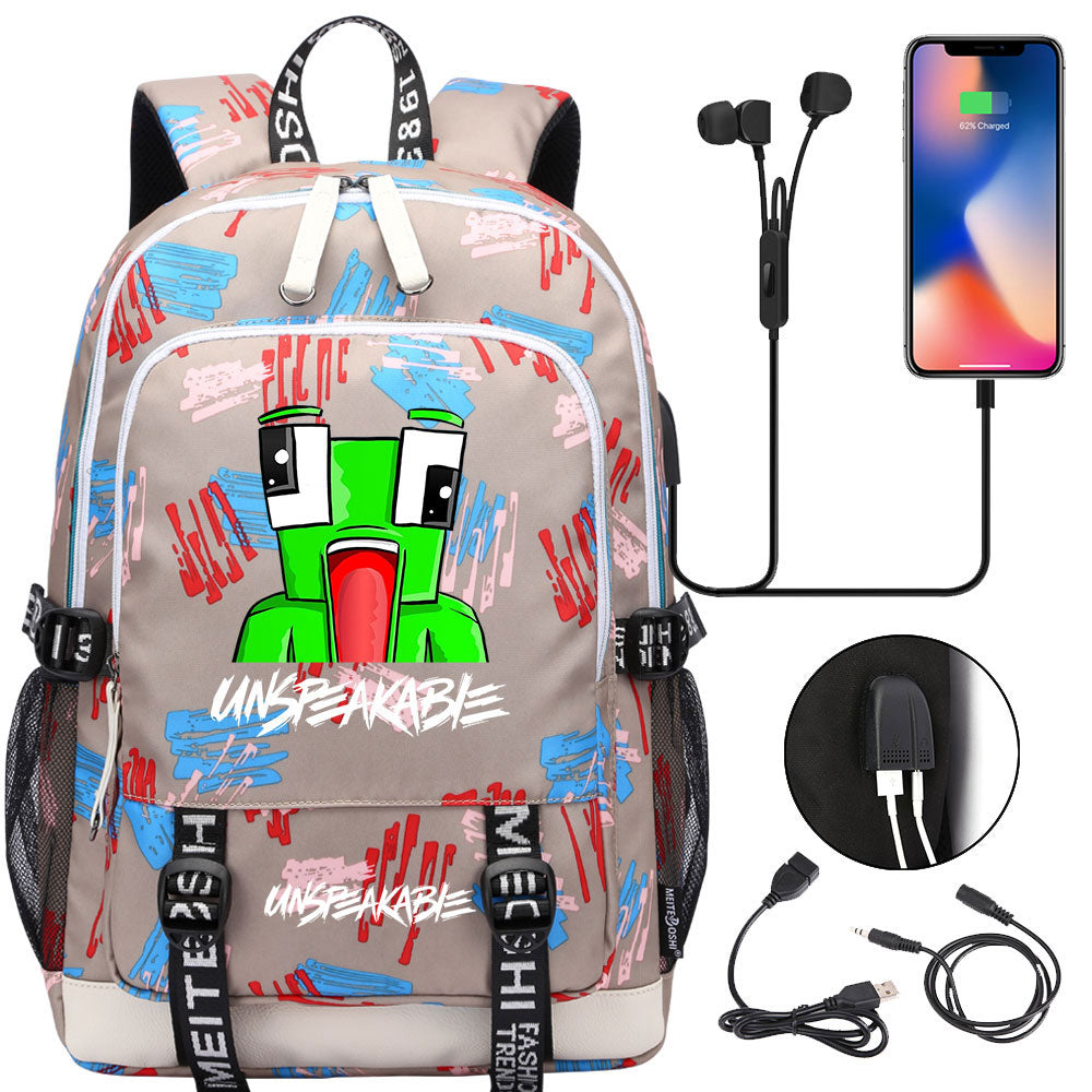 Game Unspeakable Frog USB Charging Backpack School Note Book Laptop Travel Bags