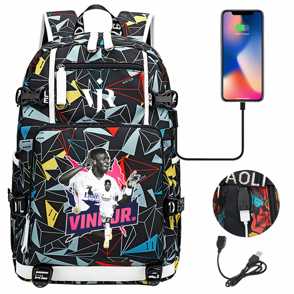 Vinicius Junior USB Charging Backpack School NoteBook Laptop Travel Bags
