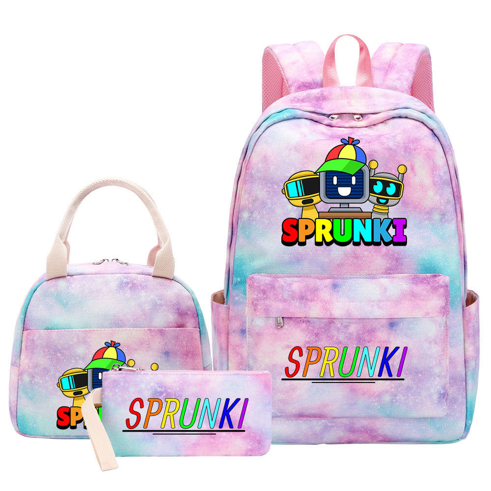 Sprunki Pink Starry Sky SchoolBag Backpack Lunch Box Bag Book Pencil Bags 3pcs Set