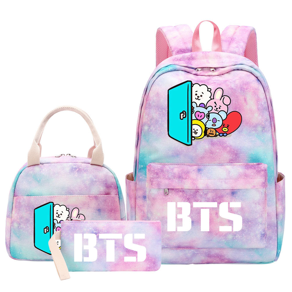 BTS Pink Starry Sky SchoolBag Backpack Lunch Box Bag Book Pencil Bags 3pcs Set