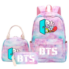 BTS Pink Starry Sky SchoolBag Backpack Lunch Box Bag Book Pencil Bags 3pcs Set