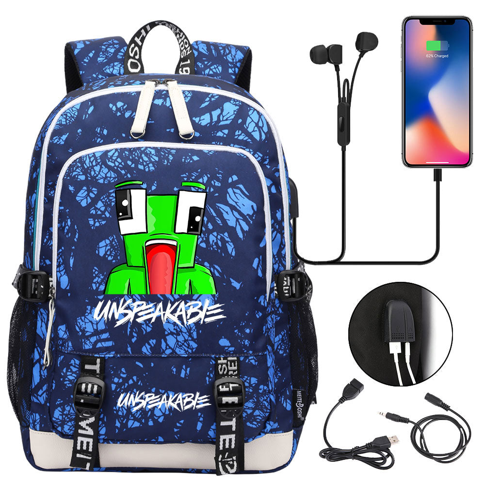 Game Unspeakable Frog USB Charging Backpack School Note Book Laptop Travel Bags