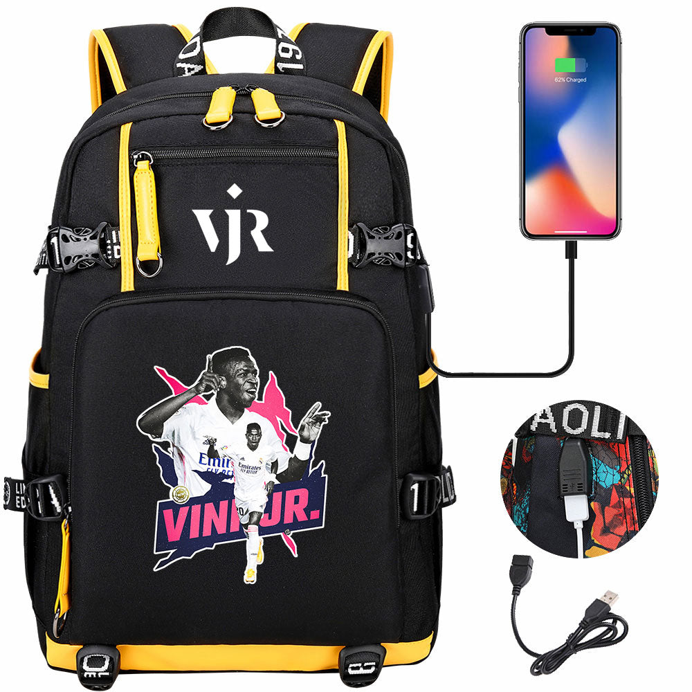 Vinicius Junior USB Charging Backpack School NoteBook Laptop Travel Bags