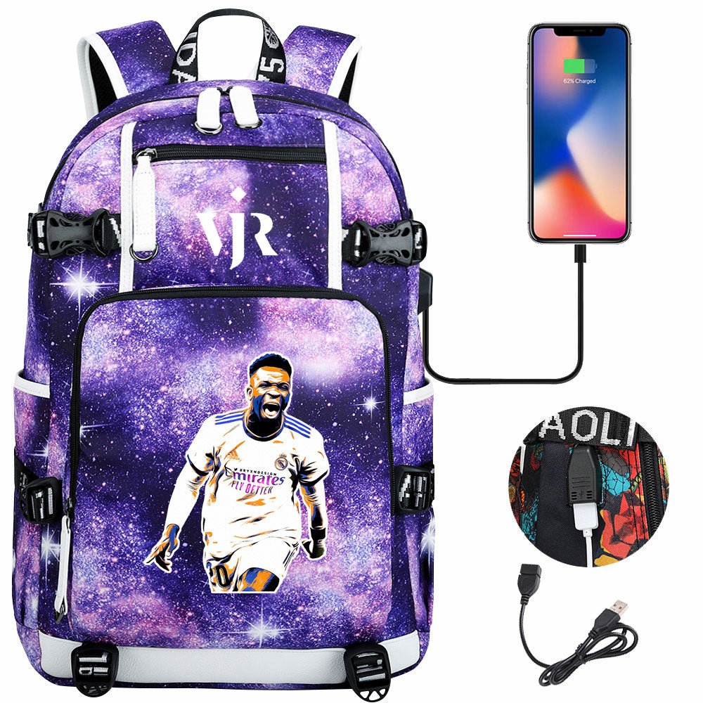 Vinicius Junior USB Charging Backpack School NoteBook Laptop Travel Bags