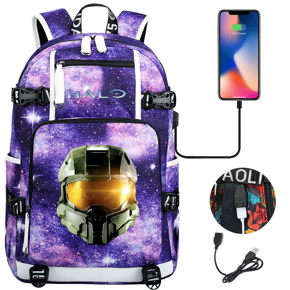 Halo Infinite USB Charging Backpack School NoteBook Laptop Travel Bags