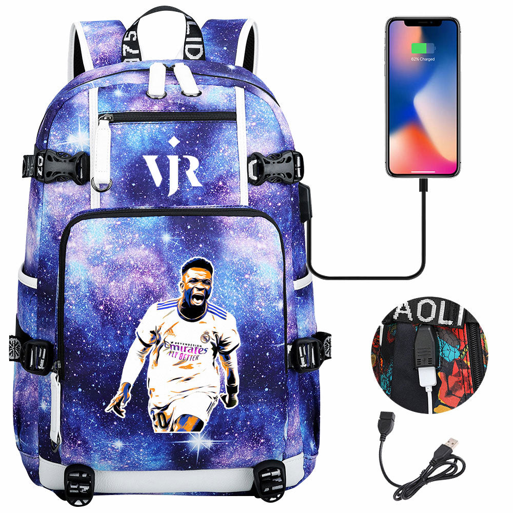 Vinicius Junior USB Charging Backpack School NoteBook Laptop Travel Bags