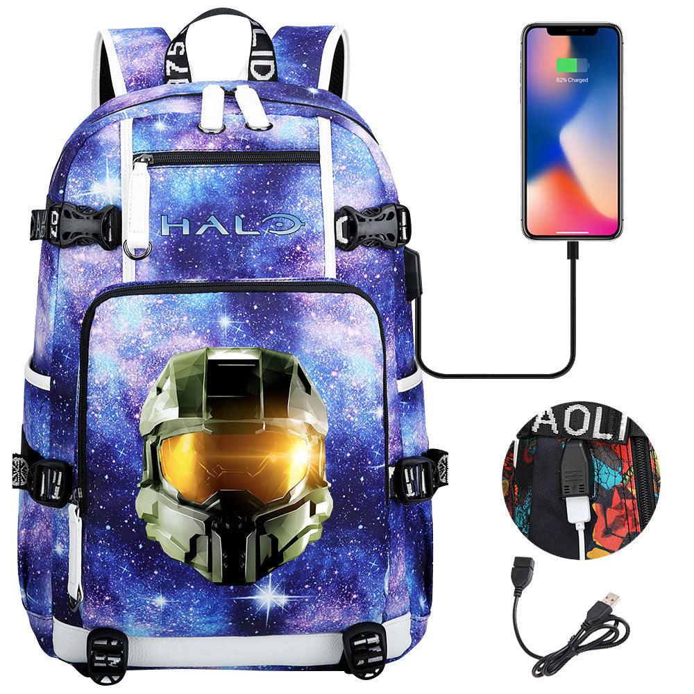 Halo Infinite USB Charging Backpack School NoteBook Laptop Travel Bags